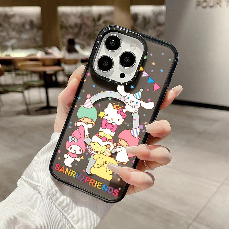 Sanrio FRIENDS น่ารักการ์ตูนไร้สายชาร์จแม่เหล็กสําหรับ IPhone 11 14 15 16 Pro Max 12 13 Pro Max 14 15 16 PLUS ซิลิโคนนุ่มกันชนใสกันกระแทกปลอก