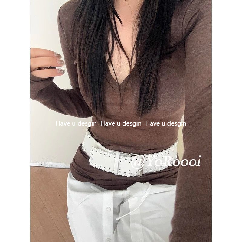 มี u desgin
 Y2k Retro New Style Hot Girl Widened Belt All-Match Unique Girdle