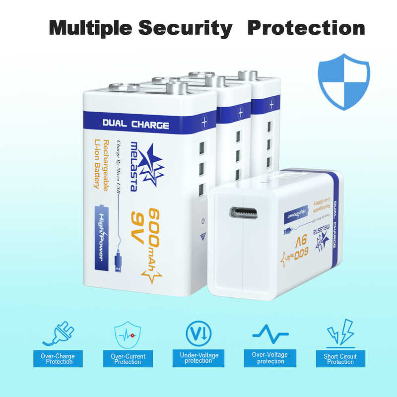 Δ 9V 600Mah 6F22 USB แบตเตอรี่ลิเธียมไอออนแบบชาร์จไฟได้ Pp3 M