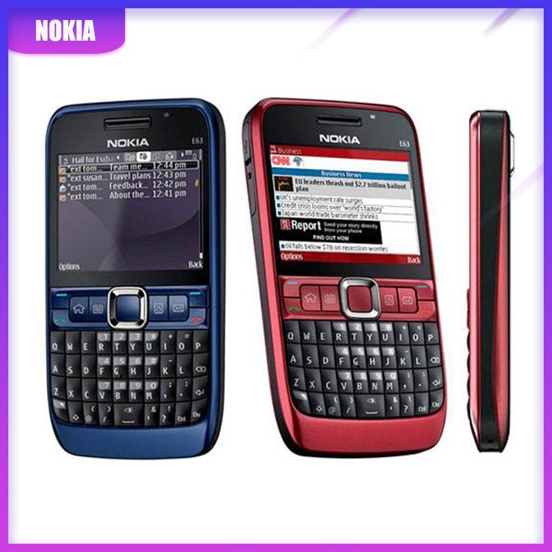 ในสต็อก Nokia E63 ปุ่มกดโทรศัพท์บาร์โทรศัพท์โทรศัพท์พื้นฐานโทรศัพท์มือถือโทรศัพท์ธุรกิจมือถือ Wifi 3