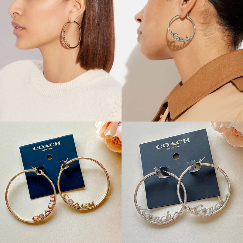 ต่างหู สีทอง C9111 Medium Hoop Earrings สีเงิน CD790 Logo Script Hoop Earrings