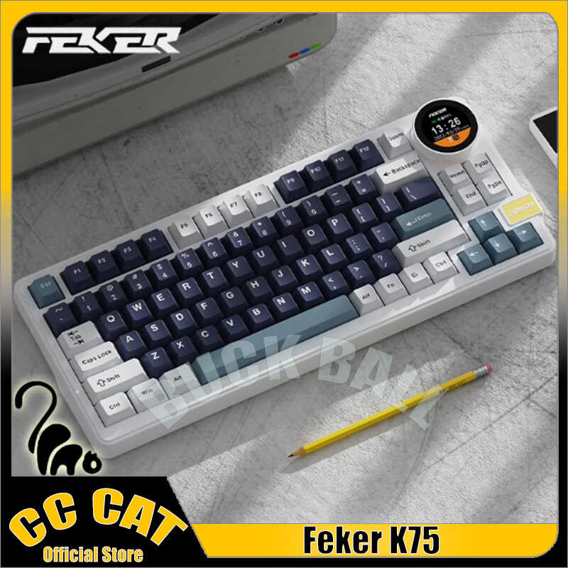 Feker f แป้นพิมพ์เกมมิ่ง K75 พร้อมหน้าจอลูกบิดบลูทู ธ ไร