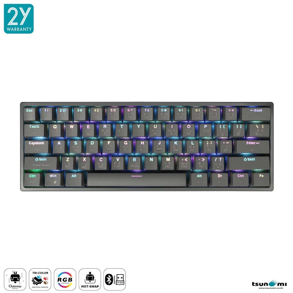 Hot Swap คีย์บอร์ด เกมมิ่ง MK-61 MAX Compact Outemu Switch Mechanical Keyboard Tsunami 61 keys Blue