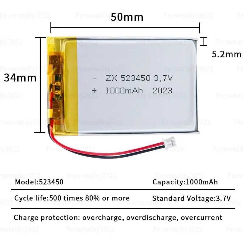 Δ 523450 แบตเตอรี่ลิเธียมโพลิเมอร์ 3.7V 1000Mah แบตเตอรี่ลิ