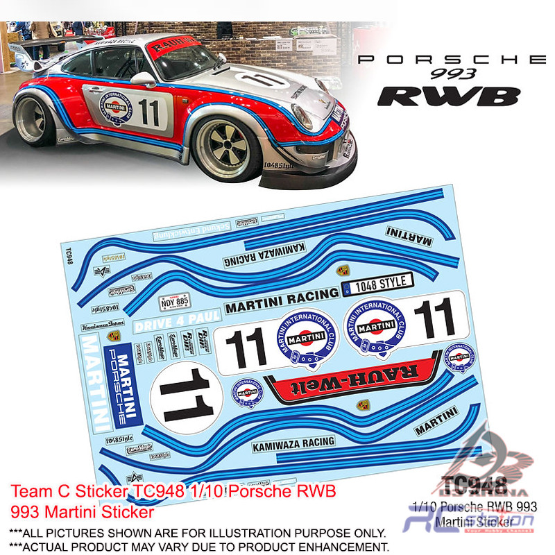 Team C Sticker TC948 1/10 Porsche RWB 993 Martini Sticker