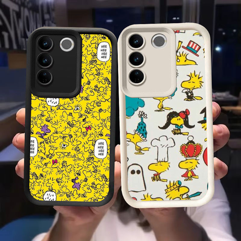 O-6 Woodstock Casing สําหรับ VIVO Y200e V27 V27E Pro สีดําและสีขาว