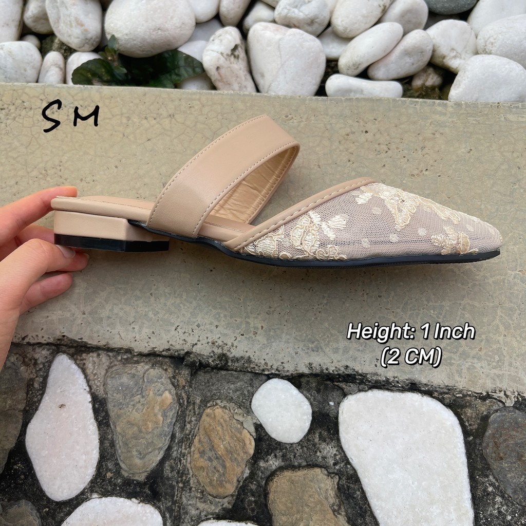 Sm Flynn 1 นิ้ว Kasut Wanita Bertumit ส้นผู้หญิงถักธรรมดาผ้ารุ่นชี้ Casual Court รองเท้าสายหนา