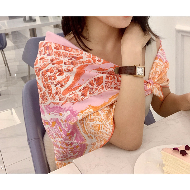 Colors 100% 6 Silk Scarf Shawl for Women Ladies Fashion Spring Scarves Foulard "City of Horses"