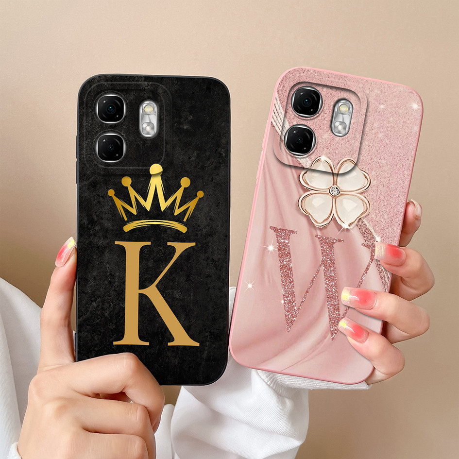 เคสโทรศัพท์สําหรับ Infinix Hot 50i สมาร์ท 9 ฝาหลังแฟชั่นมงกุฎตัวอักษรป้องกันกล้องคุณภาพสูงปลอกซิลิโคนอ่อนนุ่มสําหรับ Infinix Hot50i Smart9 กันชน Capa