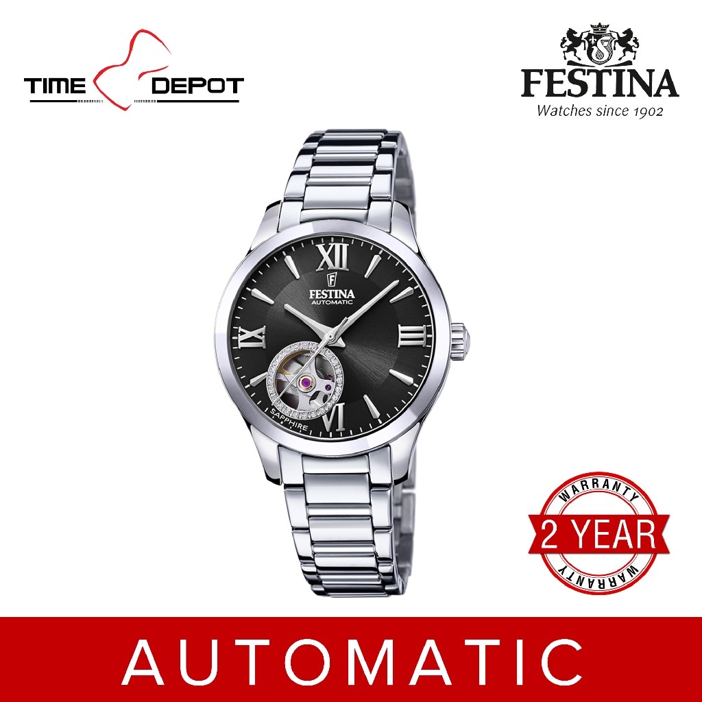 ในสต็อก Festina F20488/2 นาฬิกาสายสแตนเลสสีเงินอัตโนมัติสําหรับผู้หญิง