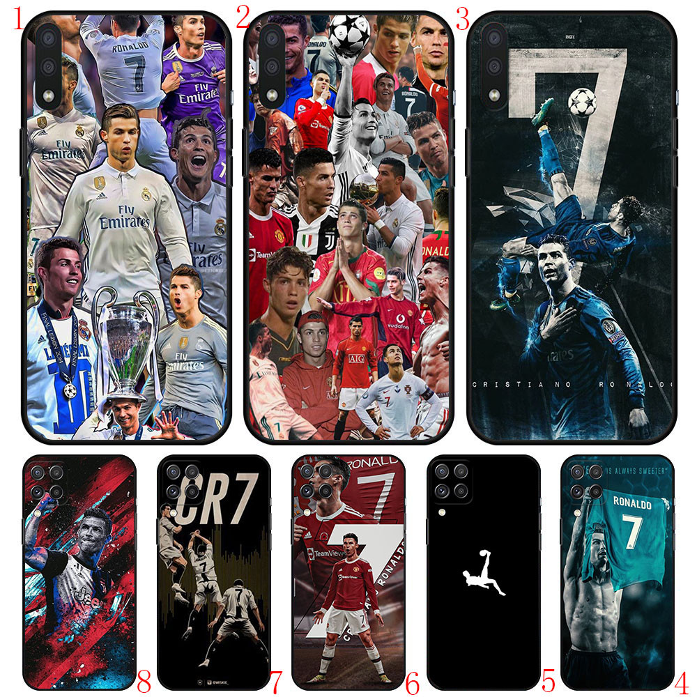 Samsung A06 A16 M35 J730 J7 Pro A82 M20 M30 A73 A5 2017 Quantum 2 Y1 8ฟุตบอล CR7 เคสโทรศัพท์สีดํานุ่