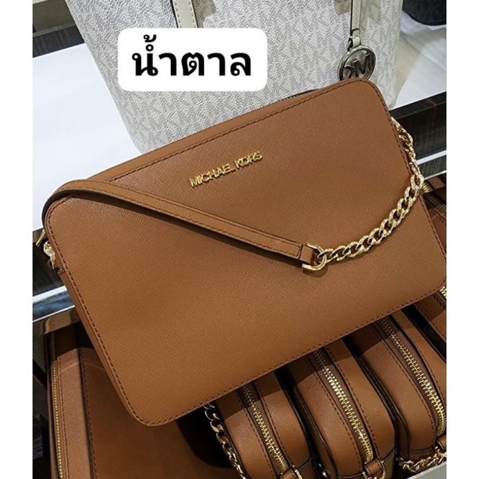 กระเป๋าทรงกล่องมีซิป ปิด สายยาวโซ่ต่อหนัง มี 2สีคร้าNEW MK Michael Kors Jet Set Item Large Crossbod