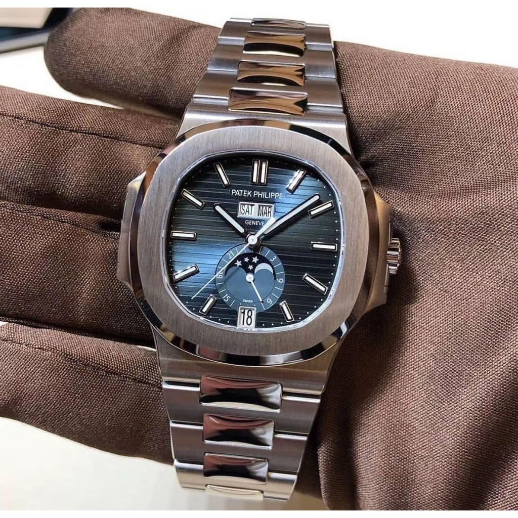 Patek Philippe Stainless Steel Parrot Snail Blue Automatic Mechanical Mens Watch 5726/1A-014