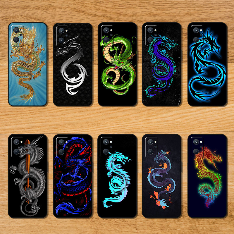 เคสโทรศัพท์สีTPUนุ่มสีดําสําหรับRealme 9 10 Pro Plus 9i RB12 Dragon Anti fall design