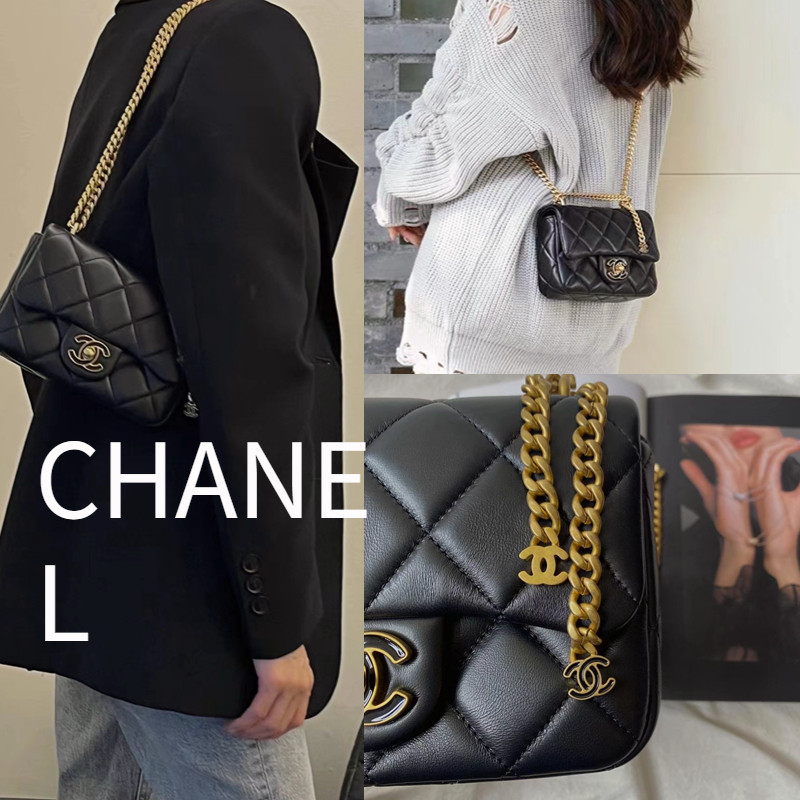 ♞CHANEL chanel  Classic Flap CF / สายโซ่ Double C / หนังแกะตะเข็บ / กระเป๋าสะพาย XA