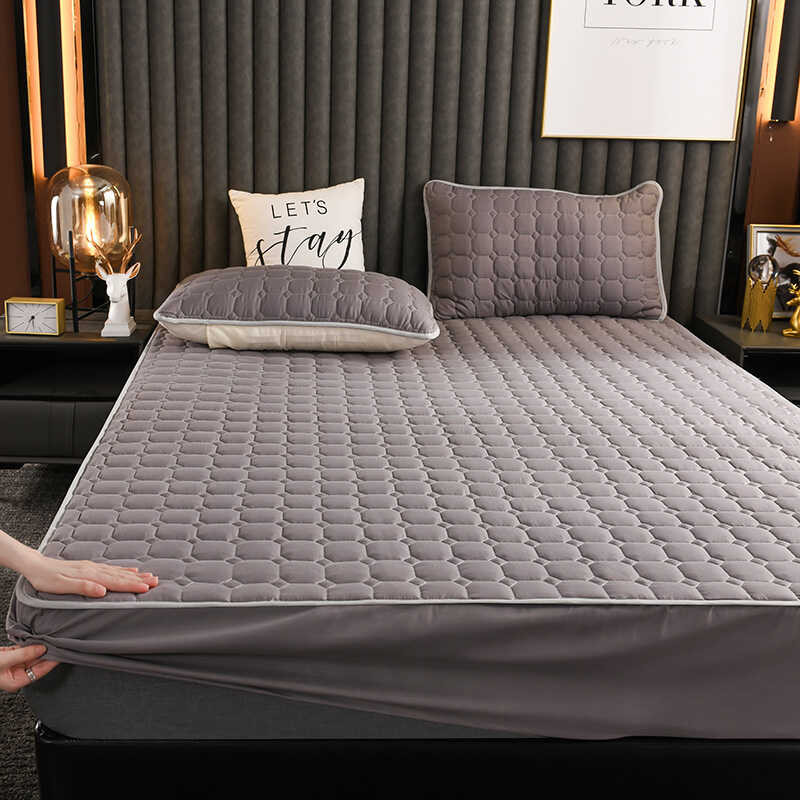 Color Solid Quilted Fitted Bed Sheet Queen King Size 4/5/6 Feet Mattress Cover Bedspread(Not Incl