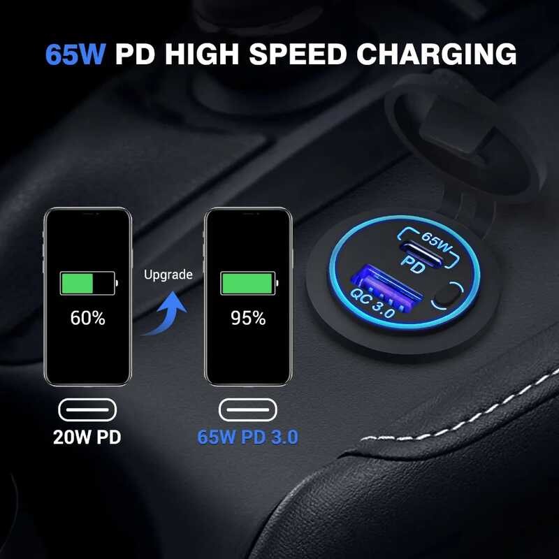 ▥ 83W 12V ซ็อกเก็ตชาร์จแล็ปท็อป 65W Usb-C Pd3.0 18W Qc3.0 รถหลายพอ