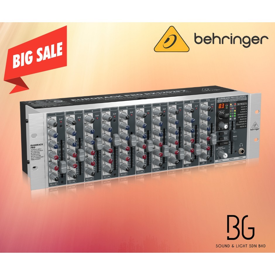 ในสต็อก Behringer RX1202FX-v2 Rackmount Mixer 10-ch Mic/Line Mixer with 8 Mic Inputs, 12 Line Inputs