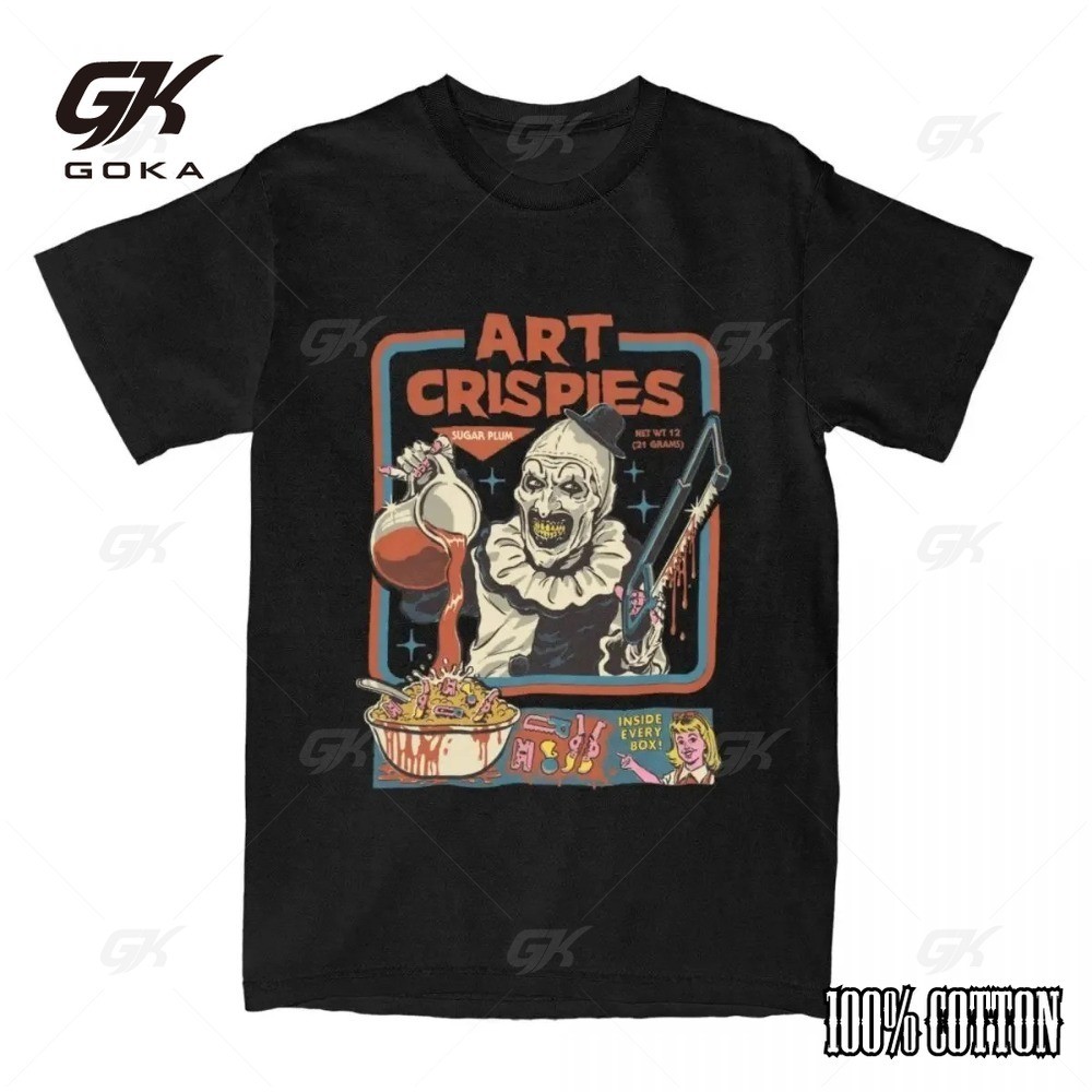 Art Crispies Terrifier Clown เสื้อเครื่องแต่งกายผู้ชายผู้หญิงผ้าฝ้ายแฟชั่นย้อนยุคสยองขวัญ Tee เสื้อเสื้อผ้าการพิมพ์กราฟิก
