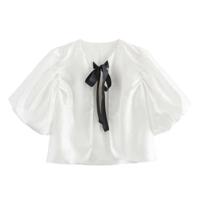 ▥ High Street ผู้หญิงโคมไฟแขนสั้นสีแดงเสื้อ Lace Up O คอฤดูร้อน Crop Top Streetwear Ropa