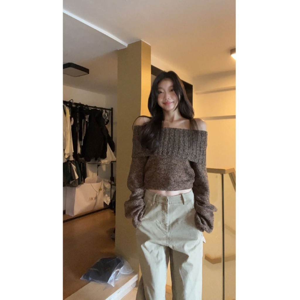 Shanmieleng เสื้อสวมหัวไหล่เดียวฤดูใบไม้ร่วงฤดูหนาวเสื้อกันหนาวสไตล์ใหม่ผู้หญิงขี้เกียจทุกการแข่งขัน Off-the