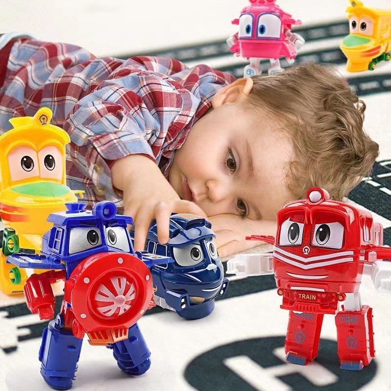 Robot Trains Transformation Anime Figures PVC RT Kay Alf Duck Selly Train Car Robot Toys Kids Gift