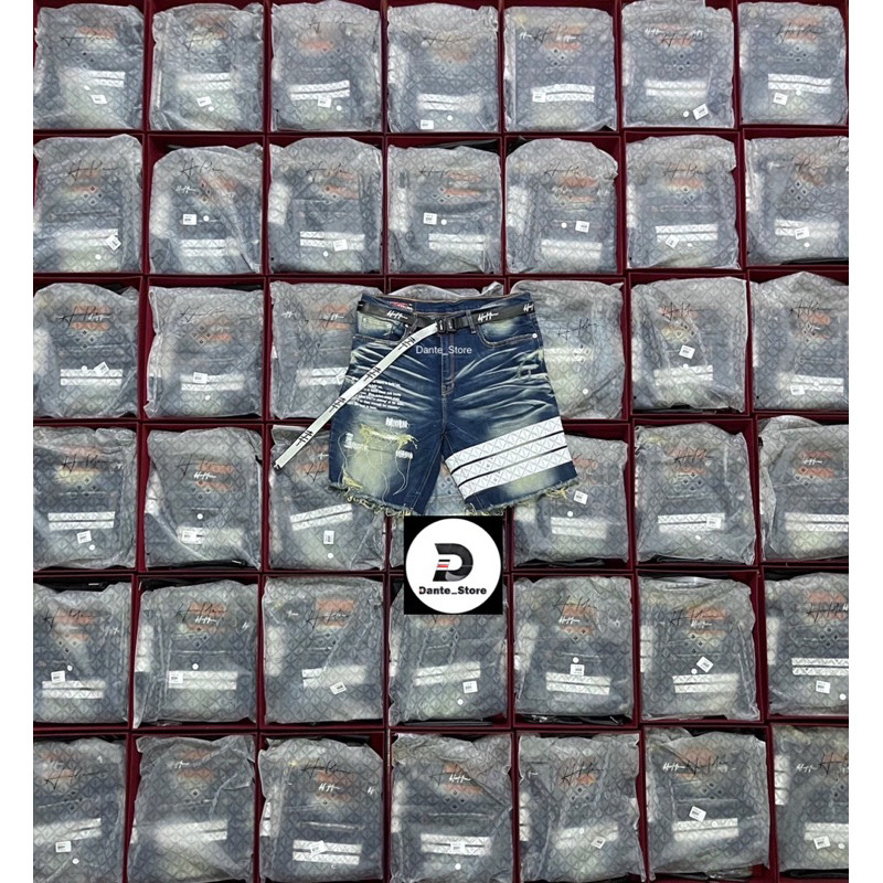 Hopdem แท้100%holdem White️H8 Casino monogram destroyed denim shorts 2021