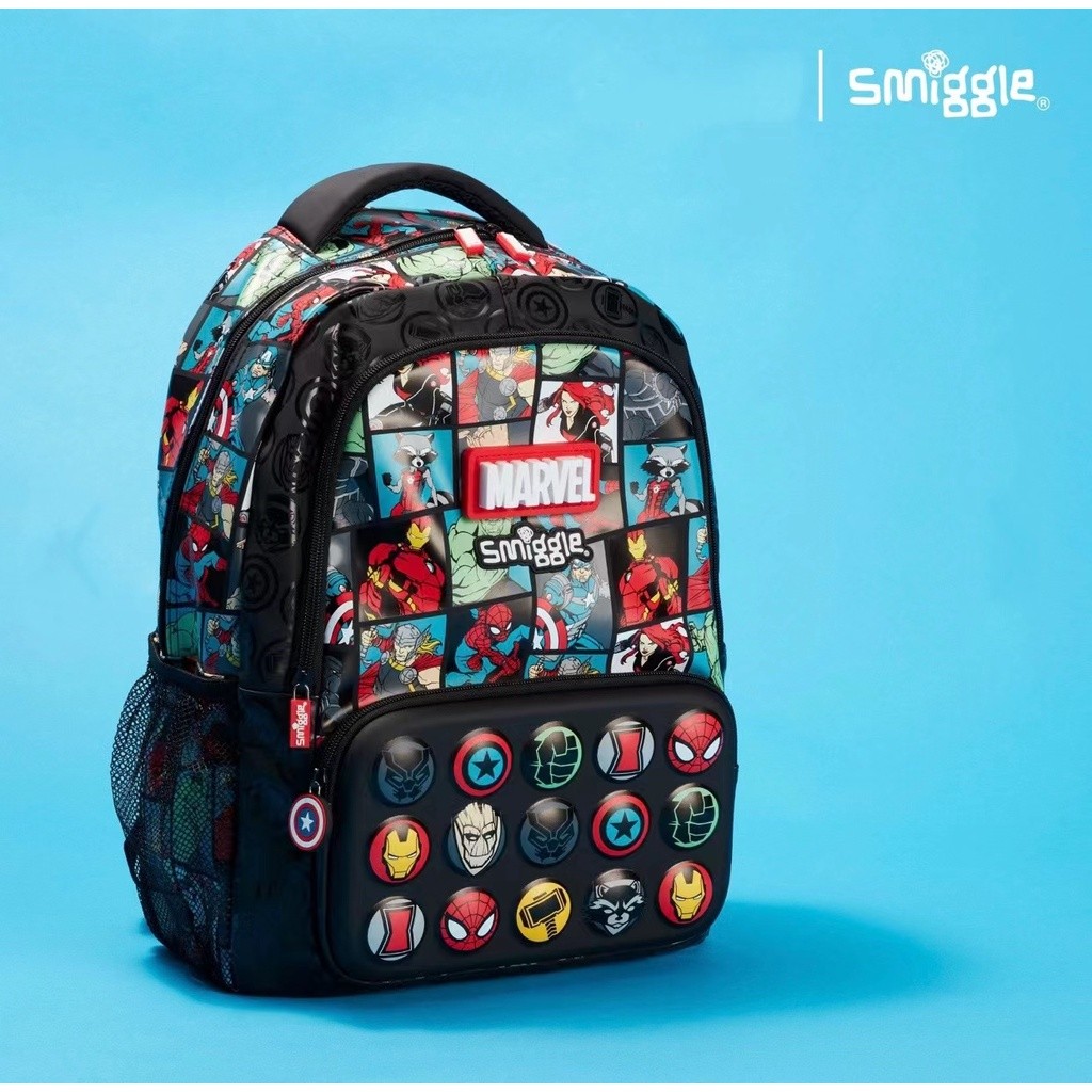 ในสต็อก New Smiggle MARVEL backpack กระเป๋าเป้เด็กผู้ชายสําหรับเด็กชั้นประถมศึกษา