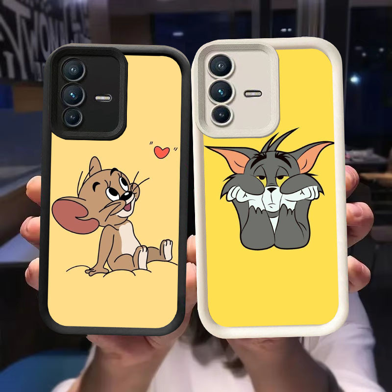 O-43 เคสสีเมาส์สําหรับ VIVO V23E Y75 V23 Y200 5G สีดําและสีขาว