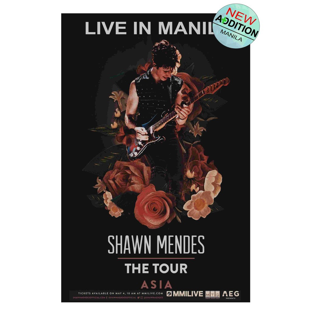 ในสต็อก SHAWN MENDES THE TOUR ASIA โปสเตอร์กระดาษเคลือบเงาขนาดใหญ่ 33 ซม. X 50 ซม.