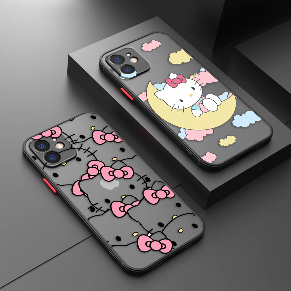 แมวน่ารัก Hello Kitty Matte Shock Proof ผิวรู้สึกเคสโทรศัพท์สําหรับ OPPO REALME 11 10 7 6 5 3 K7 V5 