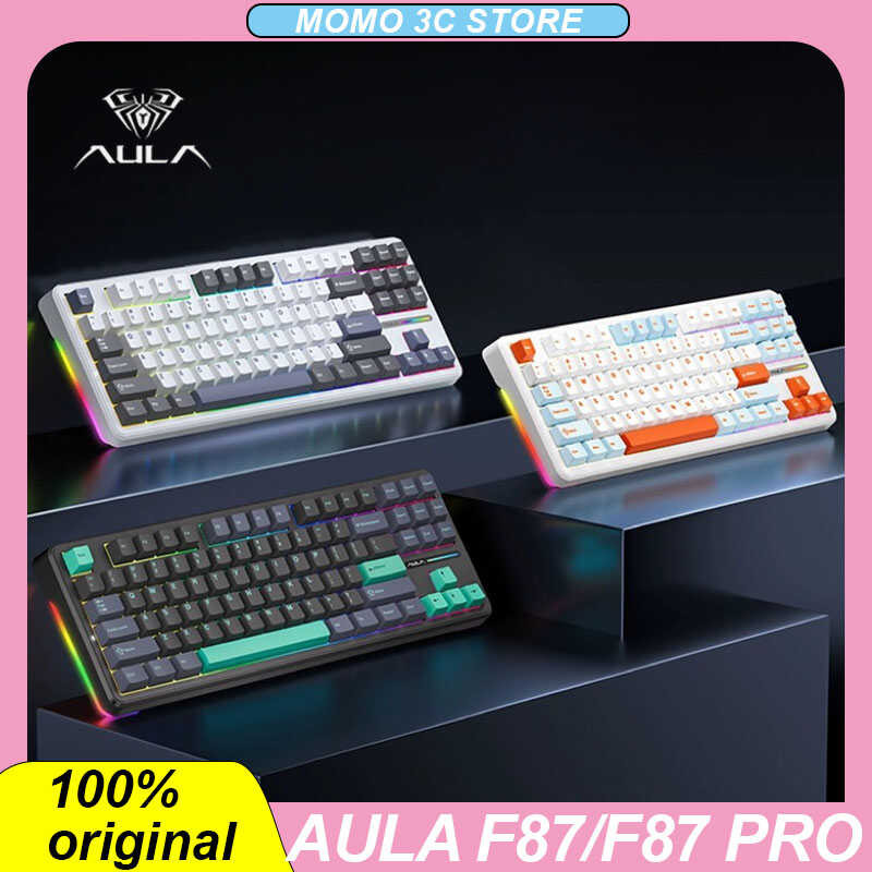AULA F87 7 Pro คีย์บอร์ดไร้สาย 3 โหมดบลูทู ธ 2.4G RGB Hot Plug 87 คีย