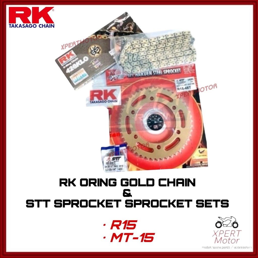 428 RK ORING YAMAHA R15 MT-15 ชุดหมุนพร้อม RK 428-132 ขนาด 15/48 ORING GOLD CHAIN JAPAN