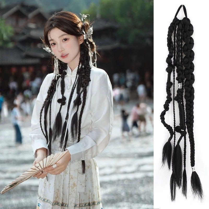 Xijiang Qianhu Miao Village การถ่ายภาพท่องเที่ยวสไตล์แห่งชาติสไตล์ใหม่สกปรก Braid วิกผม Braid Sweet 