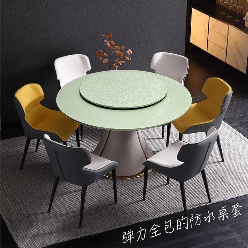 Pure Green Round Table Cover Elastic Band รวมทุกอย่าง Table Leather Cover Table Cloth กันน้ํา Oil-Pr