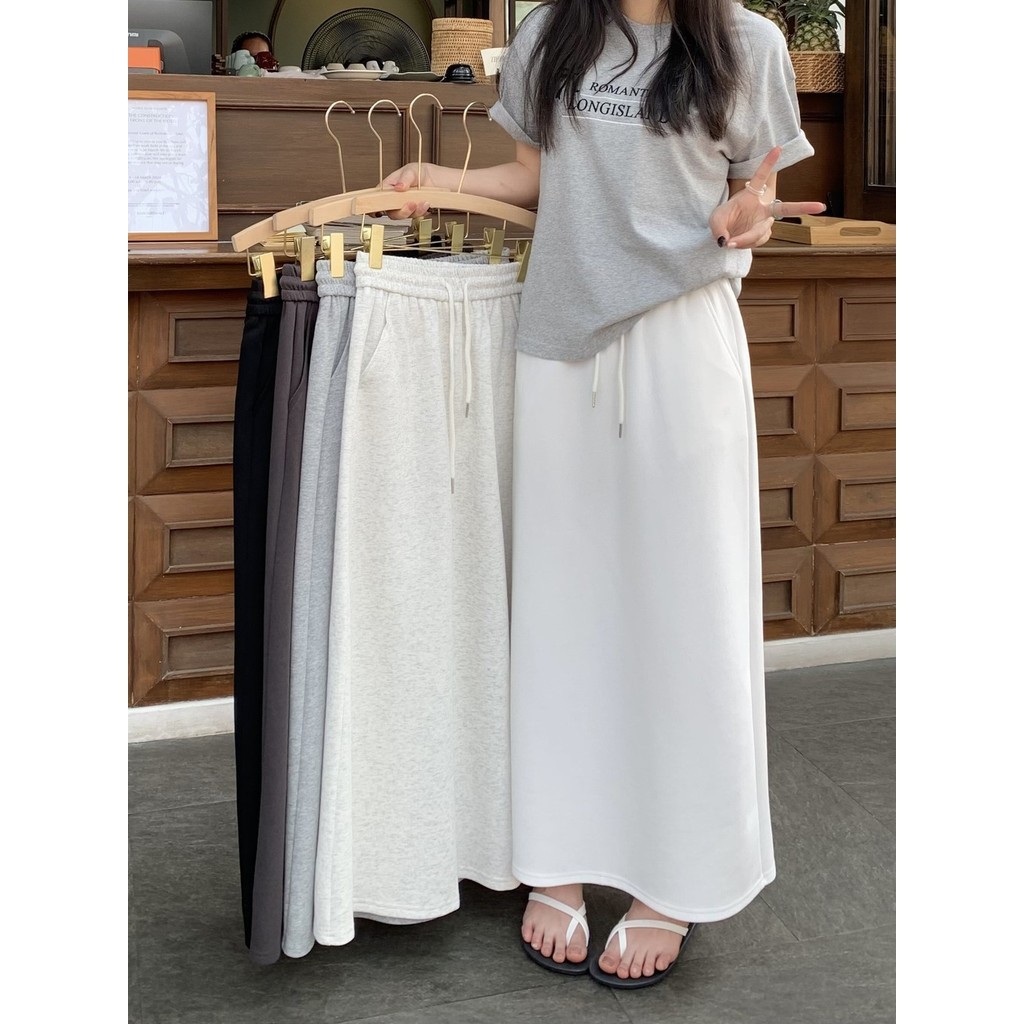 80668 Drawstring Elastic เอวตรง Casual All-Match กระโปรง