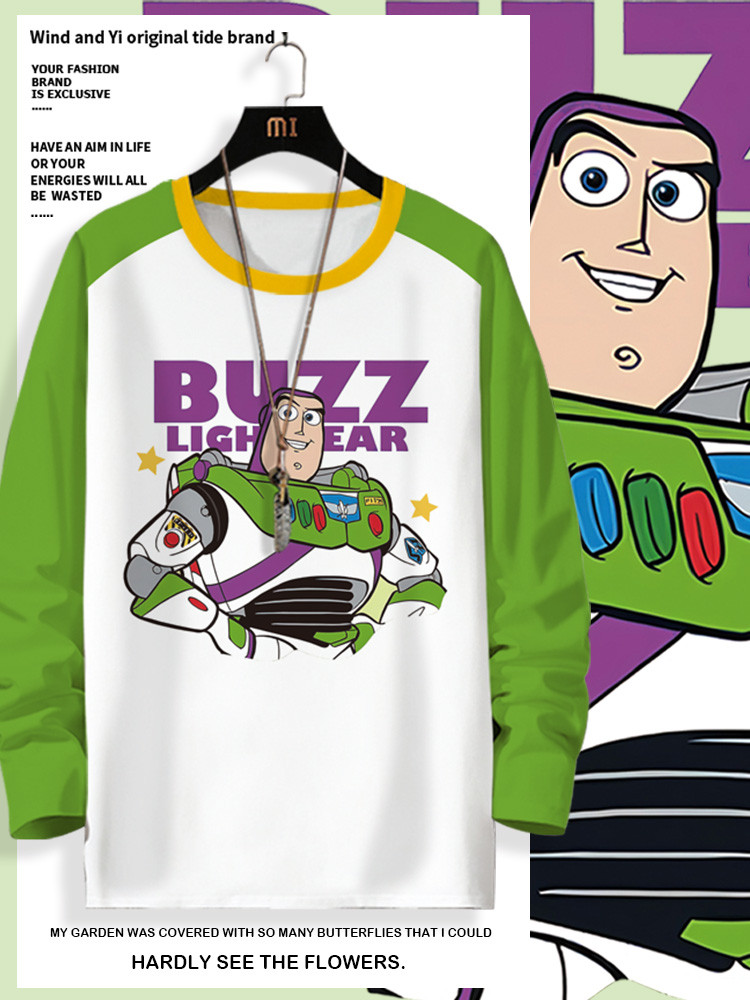 2024 ใหม่เสื้อยืดแขนยาวผู้ชายออกแบบSense Niche Buzz Lightyearการ์ตูนพิมพ์ขนาดใหญ่