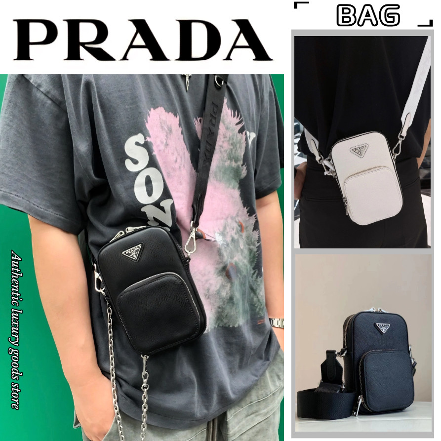 ♞,♘,♙Prada  ปราด้า Saffiano Leather Mini Bag กระเป๋าสะพายหนังลูกวัว/กระเป๋าผู้หญิง/กระเป๋าสะพายข้าง