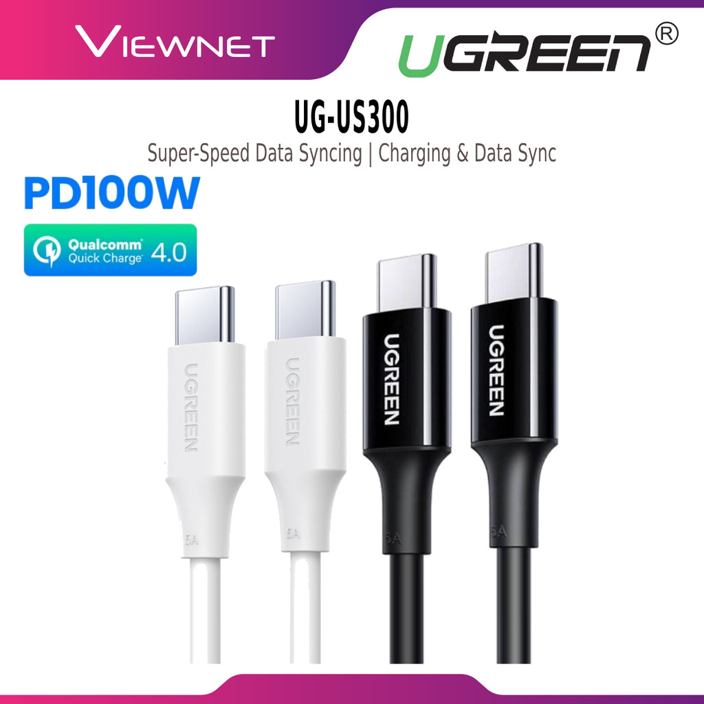 UGREEN US300 USB 2.0 100W USB-C MAN TO USB-C สายชายสําหรับการชาร์จและสายเคเบิล DATA SYNC - 1M (สีดํา