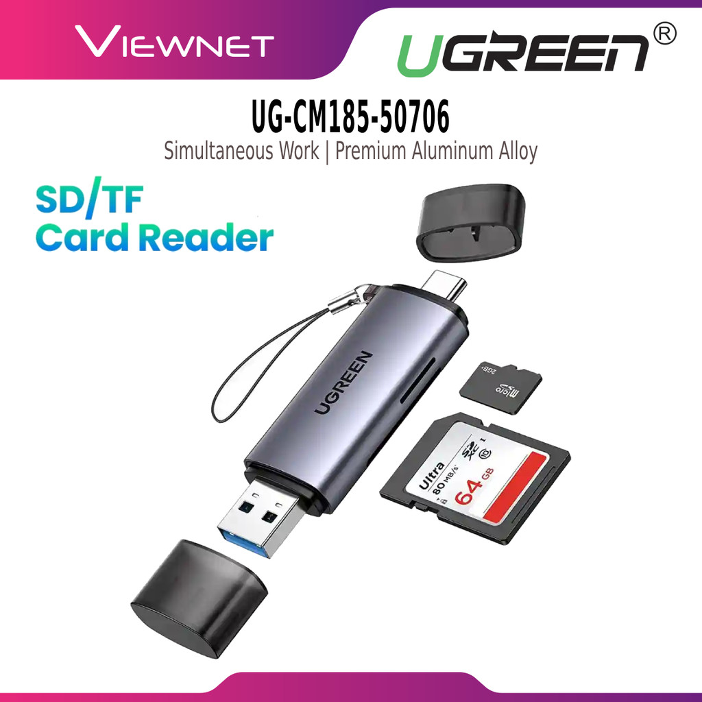 CR/2IN1 UGREEN CM185 2-IN-1 USB-A 3.0 + TYPE-C USB-C 3.1 GEN 1 TO TF SD 3.0 OTG CARD READER (UG-CM18