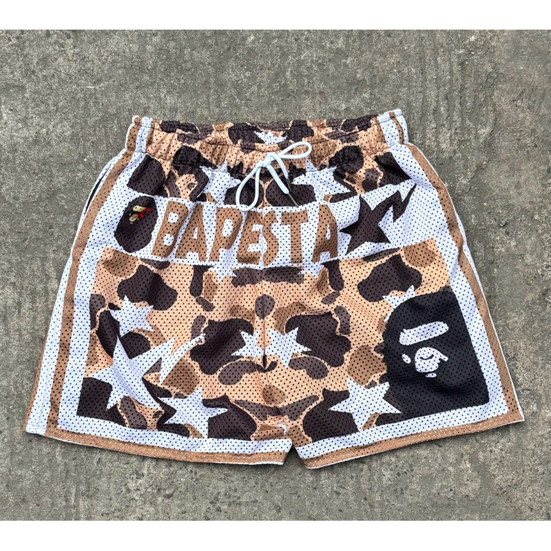 BAPE กางเกงขาสั้นตาข่ายสําหรับผู้ชายกางเกงขาสั้นเจอร์ซีย์ระเหิด