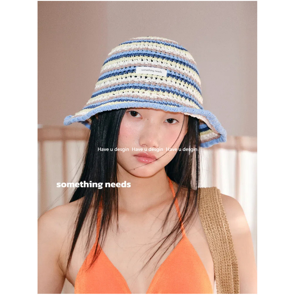 มี ยู เดสจิน แฟชั่นวันหยุดที่มีสีสันลายฟางหมวกผู้หญิงถักถังหมวกท่องเที่ยวภาพหมวกบังแดด