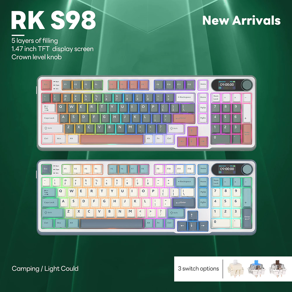 Rk RK Royal Kludge RK S98 Light Cloud 98 Key Tri-Mode RGB แบบมีสายบลูทูธ 2.4G ไร้สาย 3 โหมดพร้อมหน้