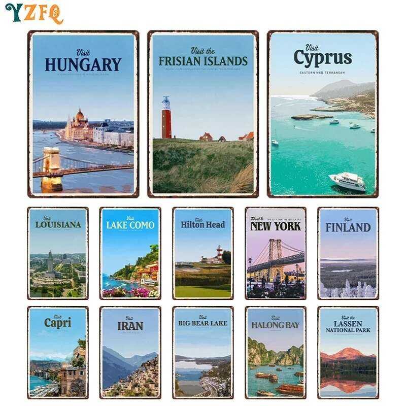 โปสเตอร์ท่องเที่ยว City FINLAND CAPRI LAKE COMO ป้ายดีบุก Vintage โลหะตกแต่งห้องนั่งเล่น Bar Cafe โร