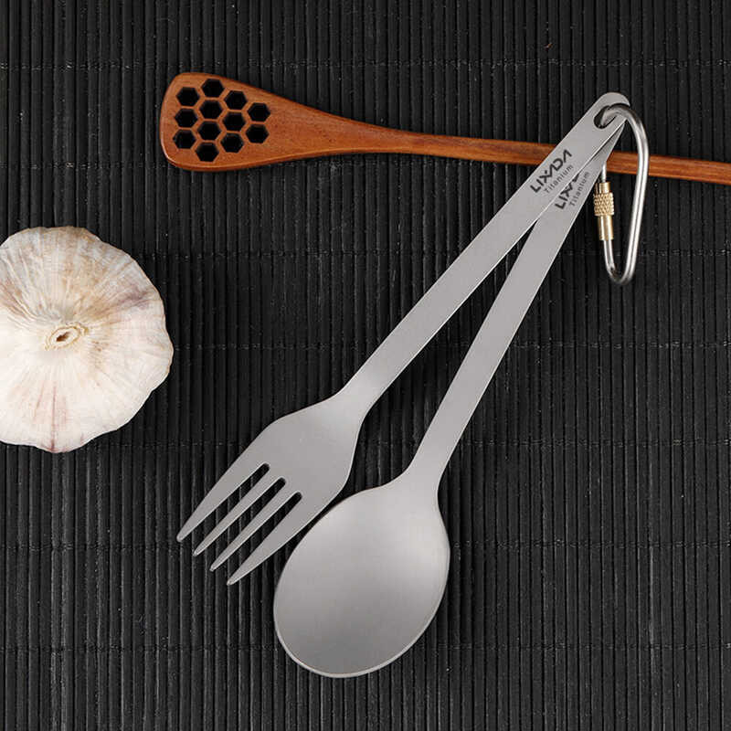 LY Lixada น้ำหนักเบาไทเทเนียมส้อมและช้อนชุด สำหรับ