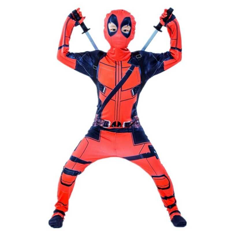 Superhero Deadpool เด็กฮาโลวีน COSPLAY Jumpsuit/ดาบ/กระเป๋าเป้สะพายห