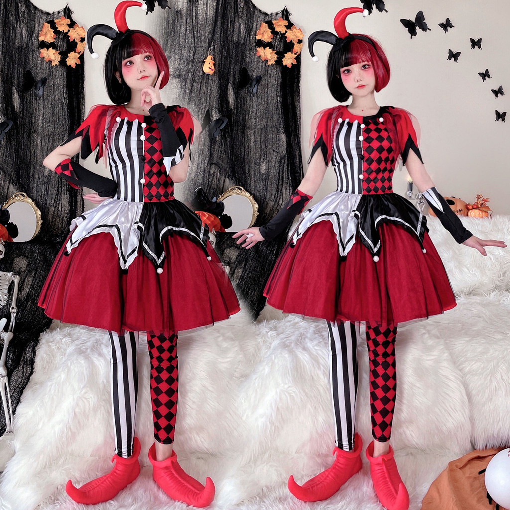 ใหม่คริสต์มาสคอสเพลย์ฮาโลวีนเครื่องแต่งกาย Circus Ghost Clown Cos เครื่องแต่งกายผู้ใหญ่ชุด Harley Qu