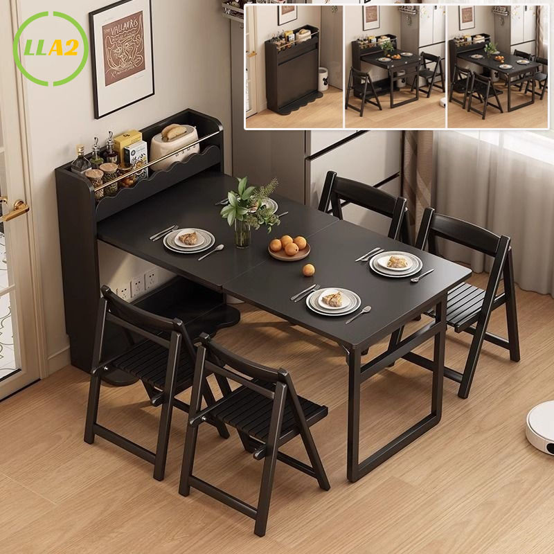 LLA2 โต๊ะอาหารพับได้ โต๊ะรับประทานอาหารแบบพับได้ตู้ด้านข้างแบบบูรณาการโต๊ะบาร์เกาะ