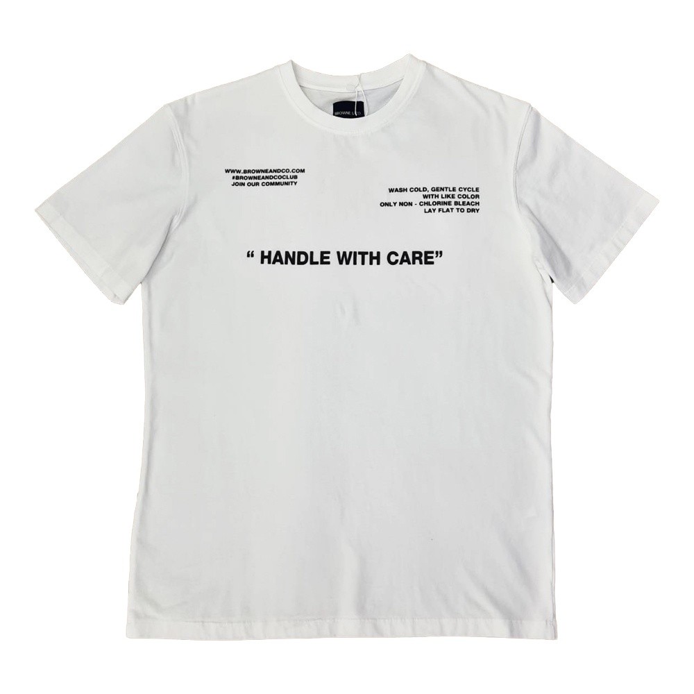 BROWNE & CO. เสื้อยืด คอตตอน สีขาว HANDLE WITH CARE รุ่น BKC015-1-WH