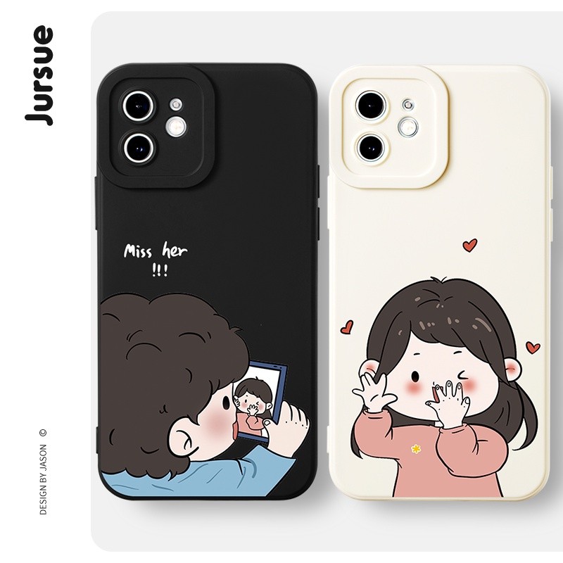 ในสต็อก JURSUE ซิลิโคนอ่อนนุ่มจับคู่คู่ชุดน่ารักตลกกันกระแทกเคสโทรศัพท์ปกปลอกเข้ากันได้สําหรับ iPhon